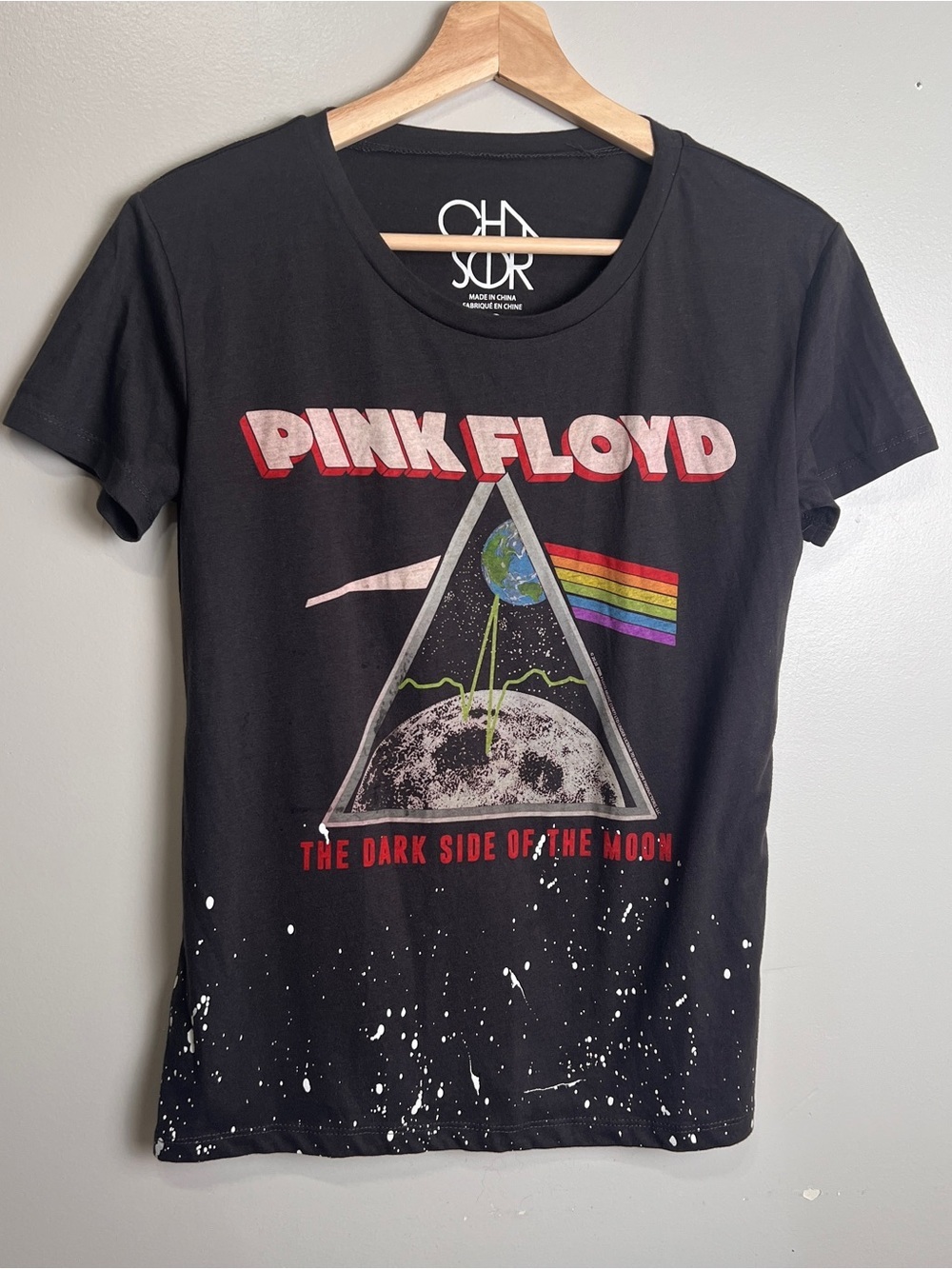 Pink Floyd "The Dark Side of the Moon" Black Splatter Graphic Tee Size XS, EUC